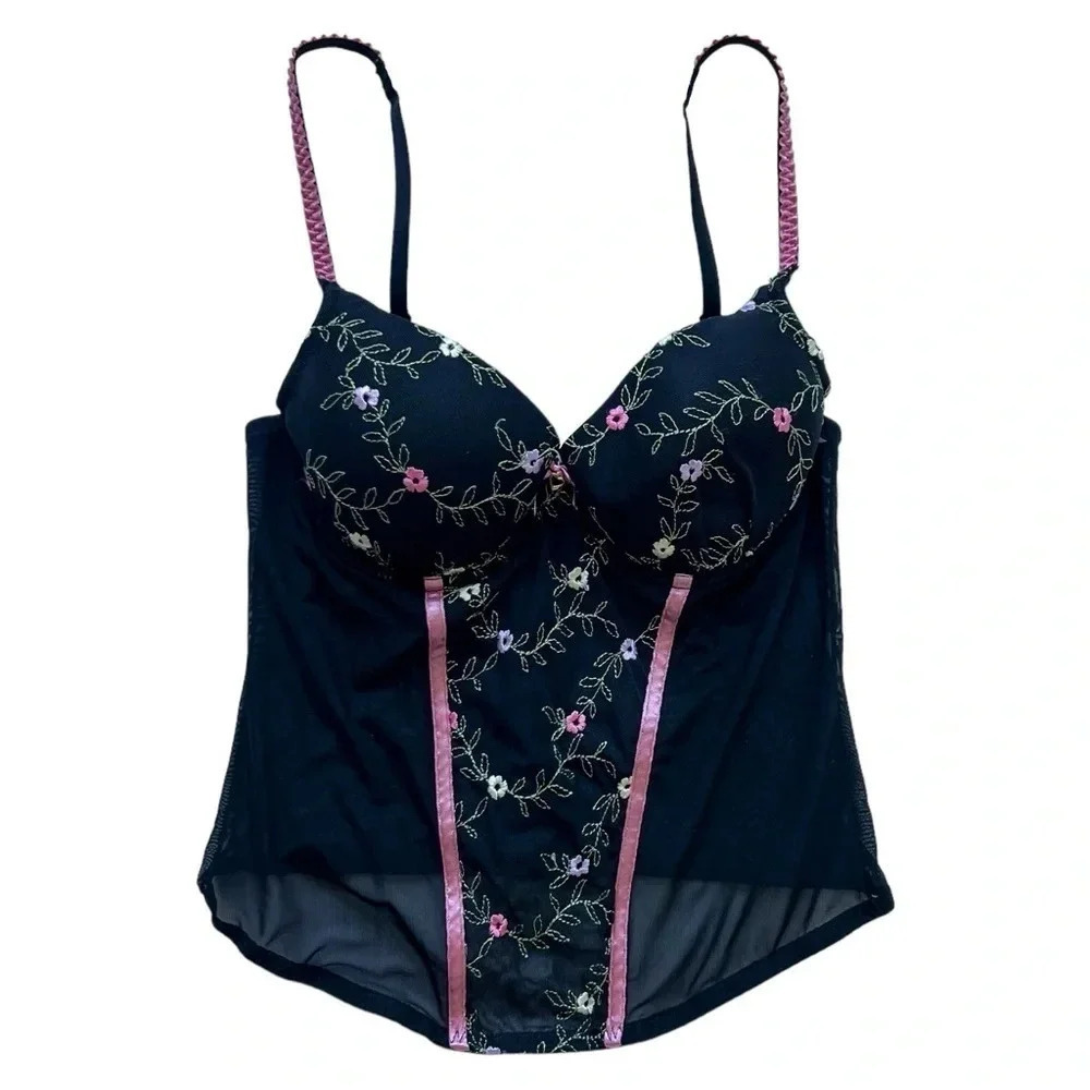 Y2K Secret Treasures Floral Mesh Bustier Cropped Tank Top